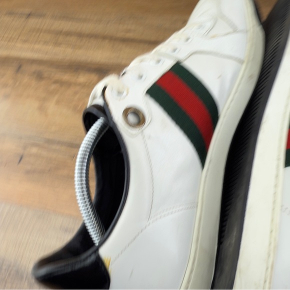 Gucci White/Black Leather Ace Web Detail Low Top 283115 Sneakers Size 9 - Picture 6 of 14